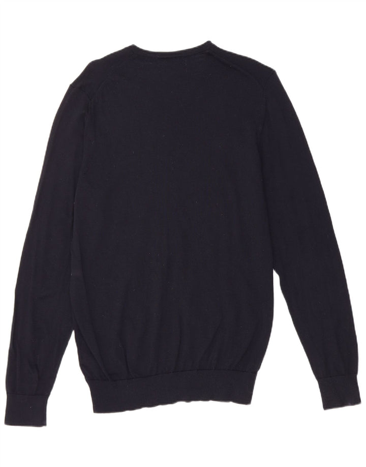 Suéter masculino Marks & Spencer com decote em V, lã Merino azul marinho médio