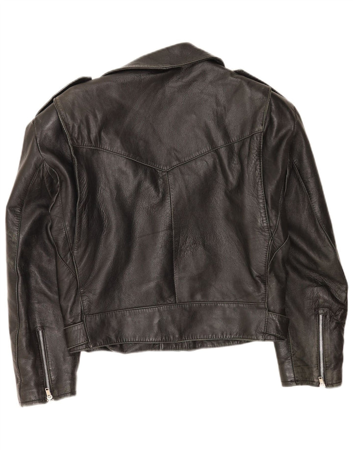 Jaqueta de motociclista de couro vintage para mulheres IT 46 couro preto grande