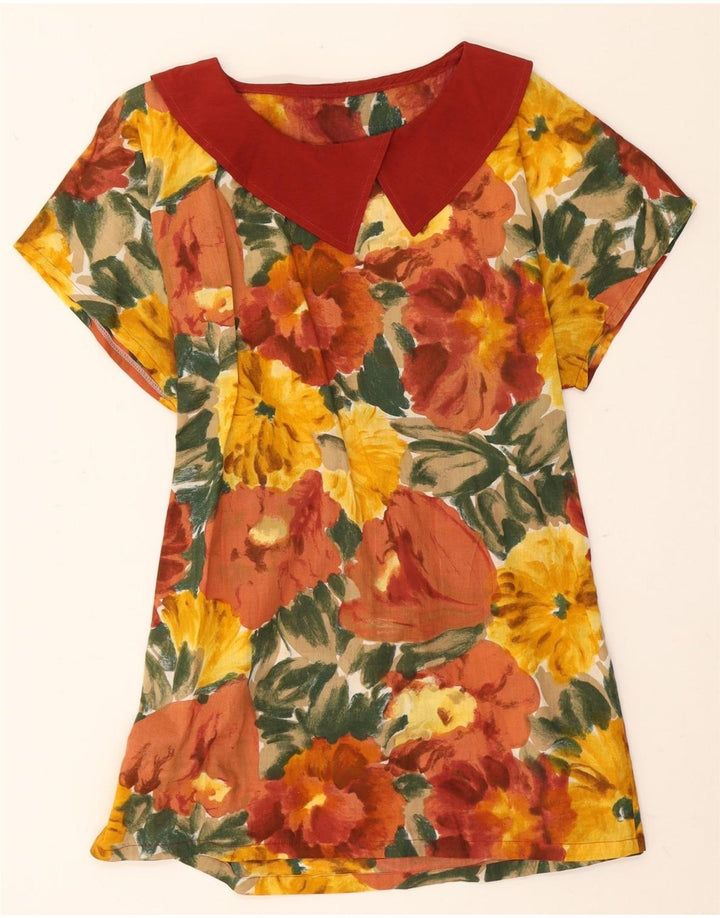 Vestido vintage feminino linha A UK 14 médio floral multicolorido