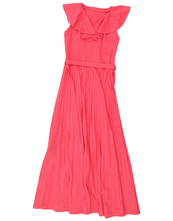 Vestido maxi feminino vintage sem mangas UK 12 rosa médio