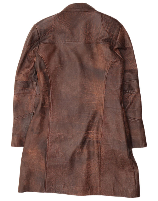 Casaco de couro feminino vintage Reino Unido 14 couro marrom médio