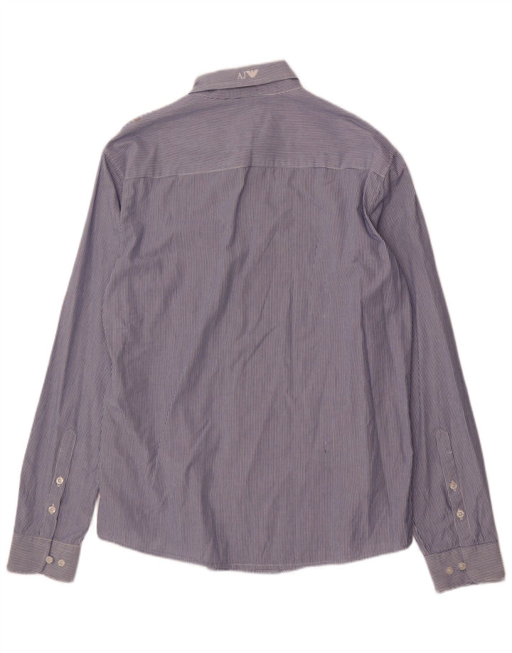 Armani Jeans Camisa masculina justa 2XL algodão listrado azul