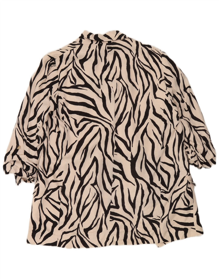 Zara Jaqueta blazer feminina manga 3/4 aberta Reino Unido 14 médio branco estampa animal