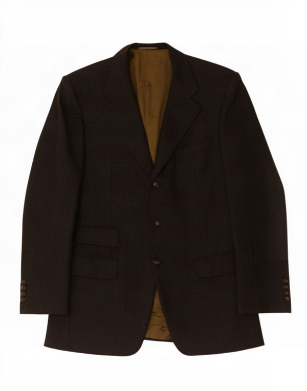 Jaqueta blazer masculina Trussardi com 3 botões IT 50 grande lã xadrez cinza