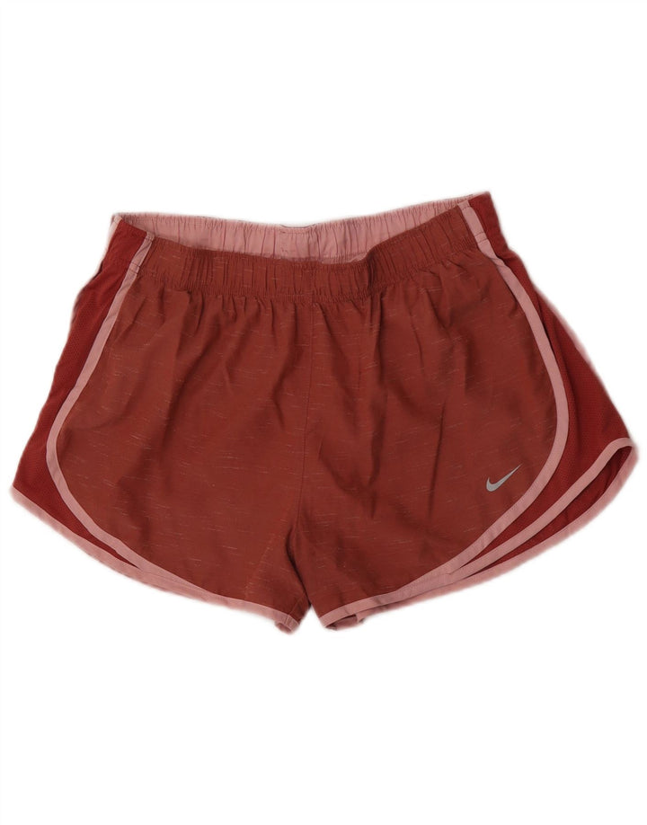 Shorts esportivos femininos Nike Dri Fit UK 14 grande poliéster manchado marrom