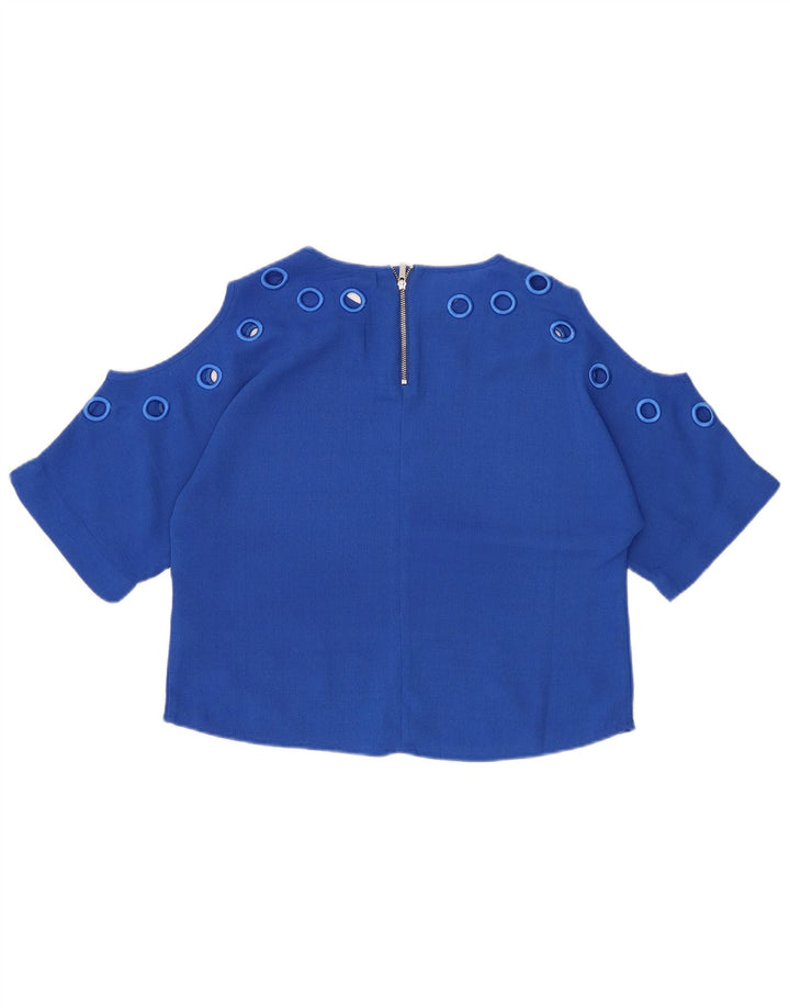Blusa feminina grande KAREN MILLEN UK 10 poliéster azul pequeno