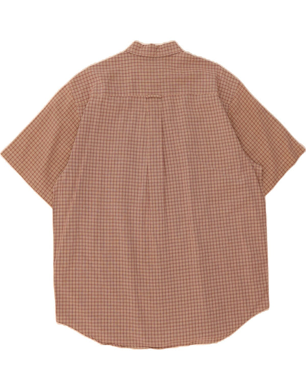 EDDIE BAUER Camisa masculina de manga curta grande algodão xadrez marrom