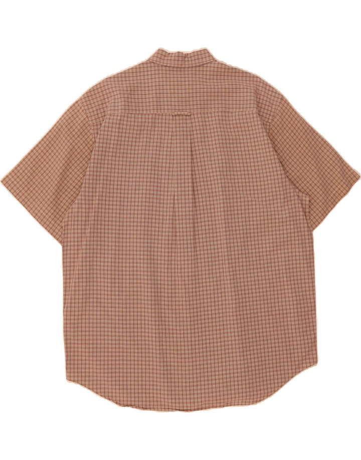 EDDIE BAUER Camisa masculina de manga curta grande algodão xadrez marrom