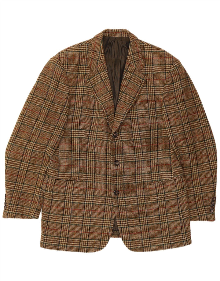 Jaqueta blazer masculina Hugo Boss com 3 botões EU 52 XL bege xadrez lã virgem