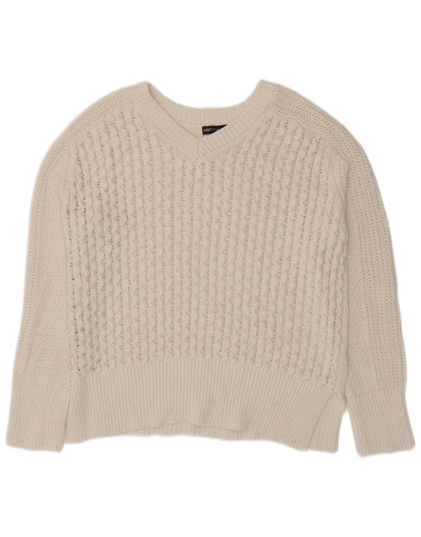 Suéter feminino Marks & Spencer com decote em V Reino Unido 16 grande algodão branco