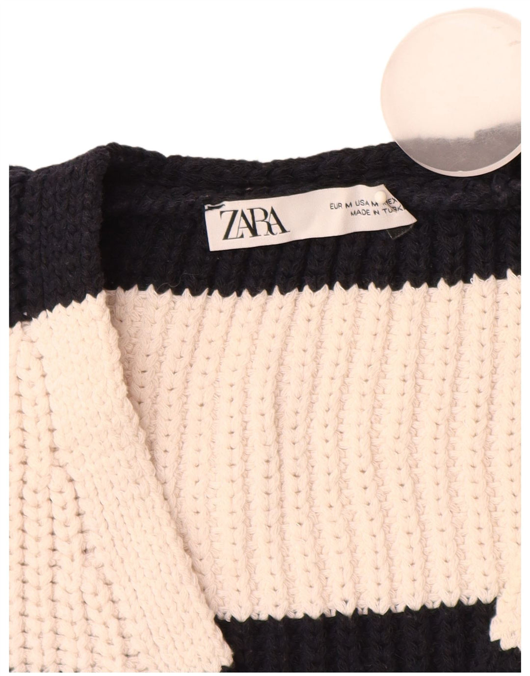 Regata feminina Zara UK 14 poliéster listrado branco médio