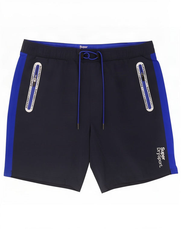 Shorts esportivos gráficos masculinos Superdry 2XL poliéster colorblock azul marinho