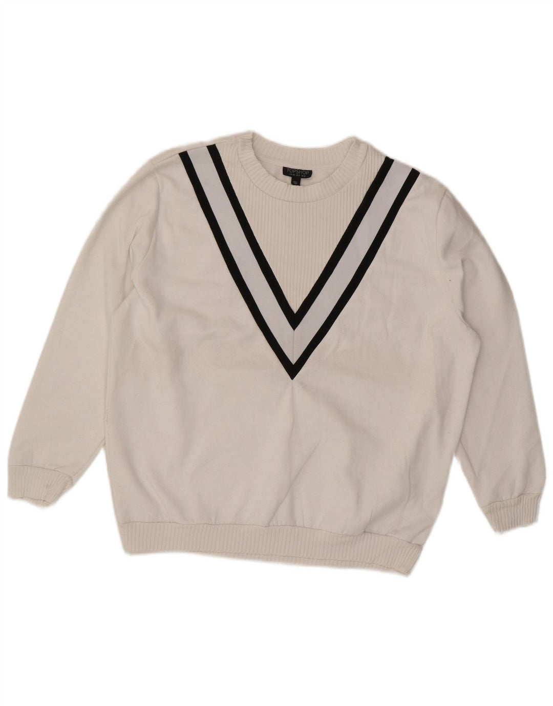 Topshop moletom feminino oversized jumper UK 12 listrado branco médio