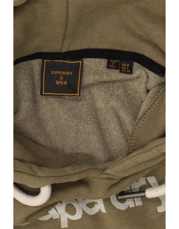 SUPERDRY Womens Graphic Hoodie Jumper UK 8 Small Khaki Cotton Vintage Superdry and Second-Hand Superdry from Messina Hembry 