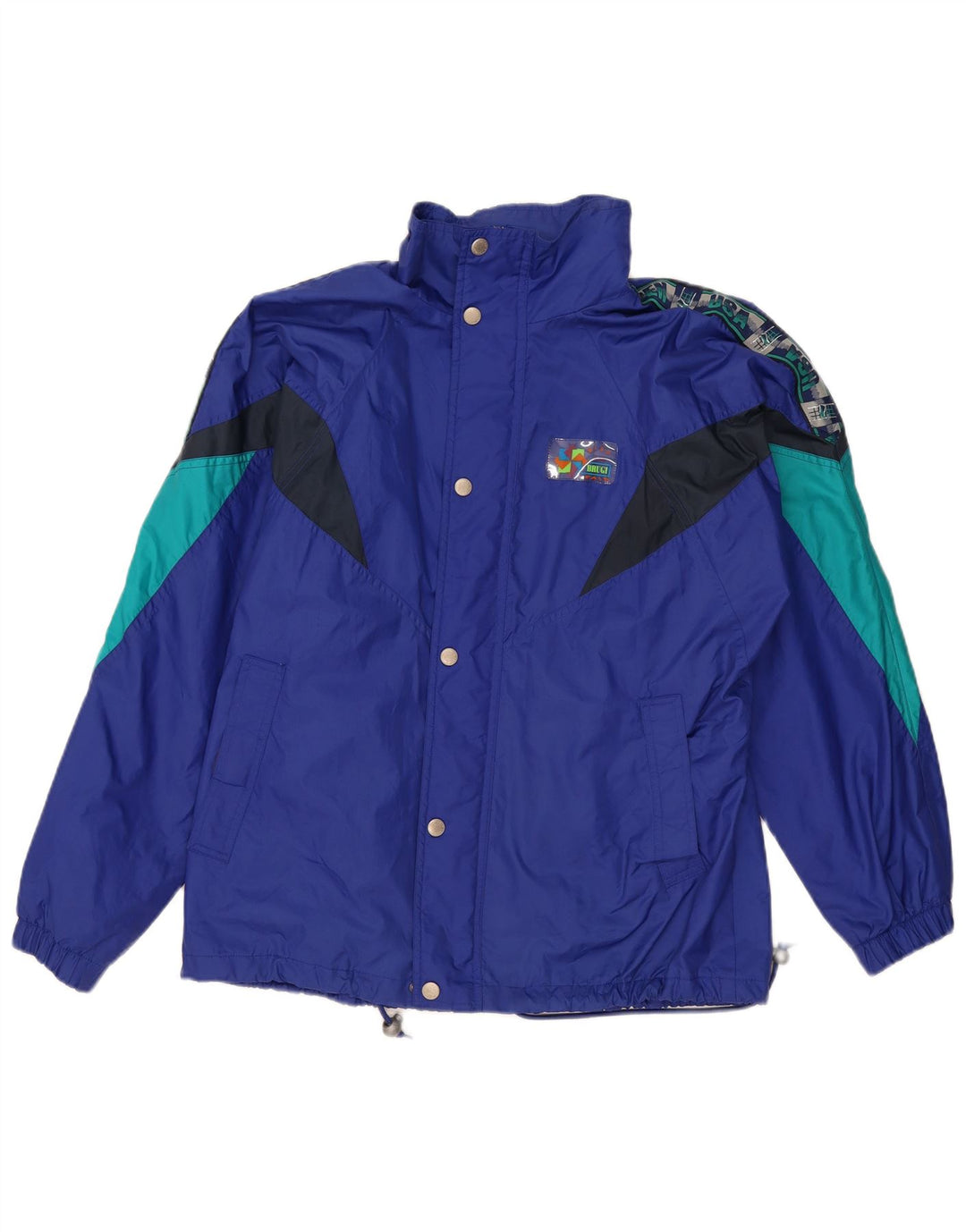 Jaqueta corta-vento masculina Brugi com capuz Reino Unido 38 bloco colorido azul marinho médio