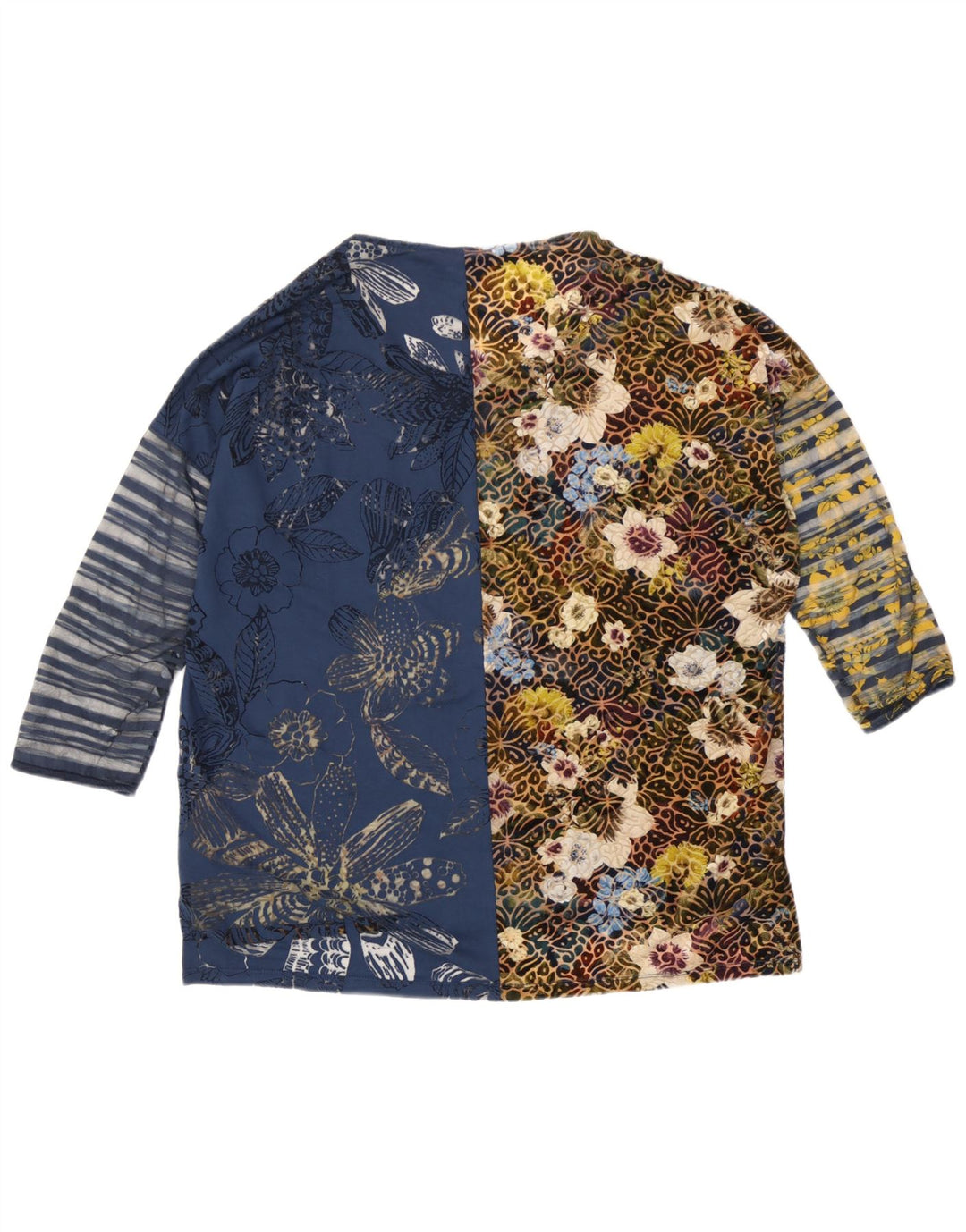 Desigual Top feminino oversized manga 3/4 Reino Unido 16 grande floral multicolorido