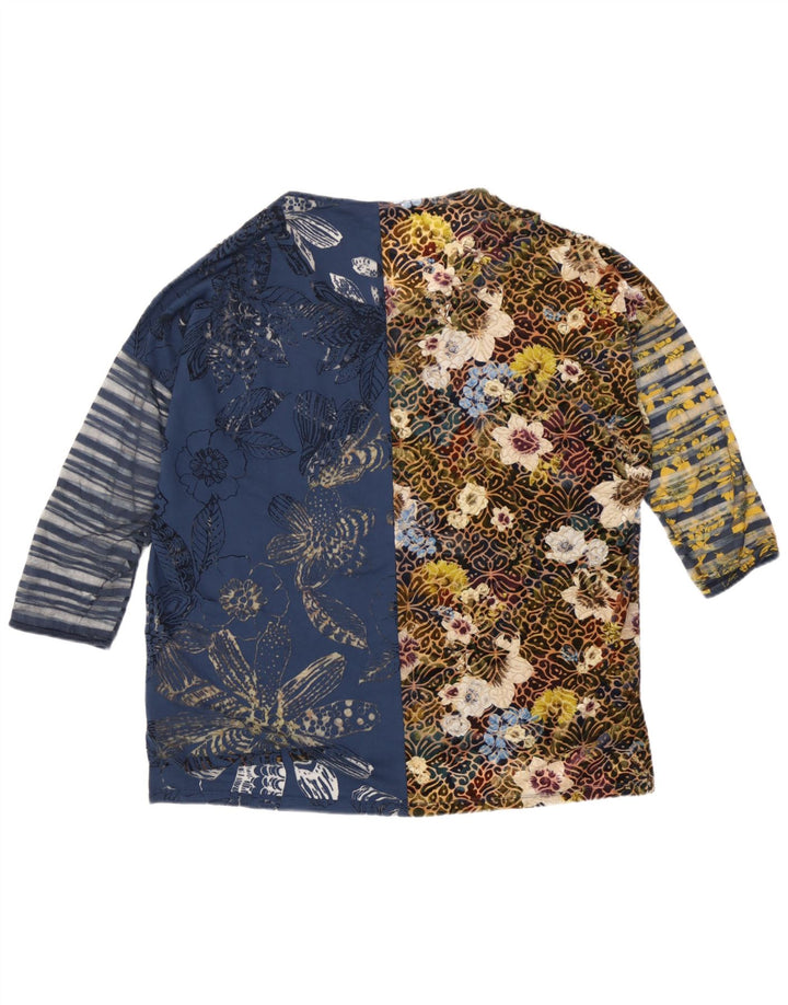 Desigual Top feminino oversized manga 3/4 Reino Unido 16 grande floral multicolorido