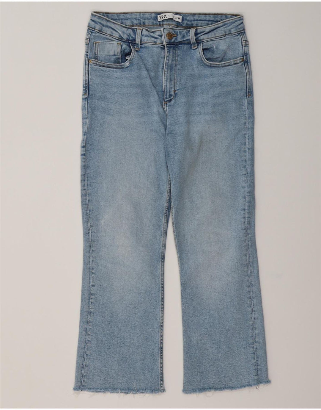 ZARA Calça Jeans Feminina Crop Bootcut EU 40 Médio W30 L25 Azul Algodão