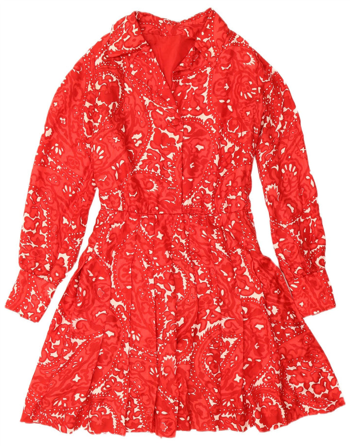 Vestido feminino vintage evasê UK 12 Paisley vermelho médio