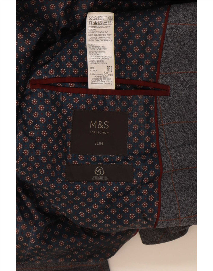 Jaqueta Blazer Masculina Marks & Spencer Slim Fit 2 Botões Reino Unido 36 Pequena Xadrez Azul