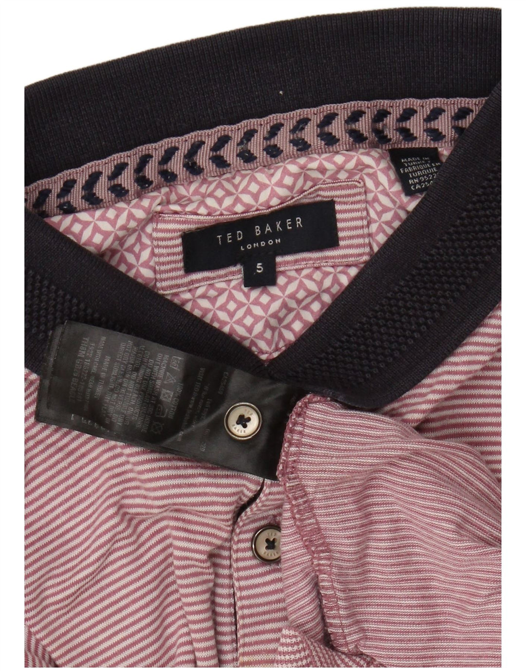 Camisa polo masculina TED BAKER tamanho 5 XL algodão listrado rosa