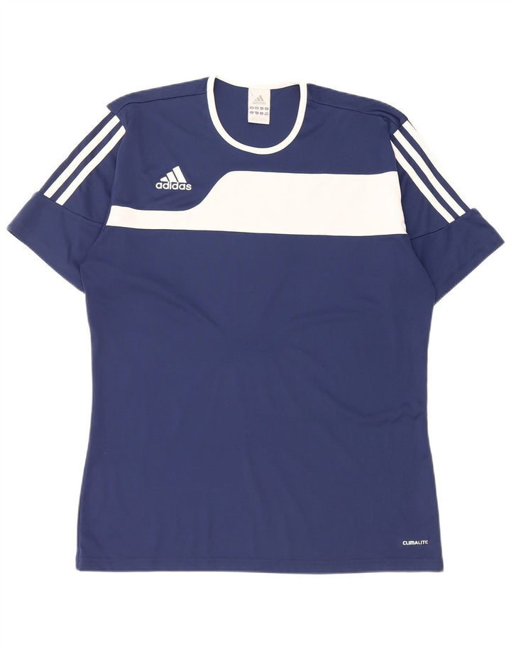 Adidas Masculino Climalite Camiseta Top Médio Azul Marinho Colorblock