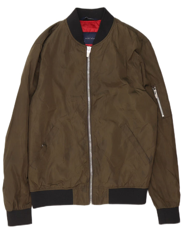 Jaqueta bomber masculina Zara UK 38 poliéster verde médio