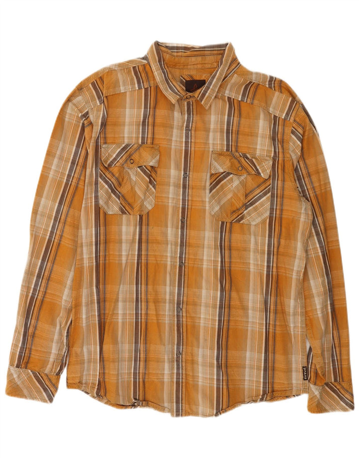 Camisa masculina Prana XL de algodão xadrez amarelo