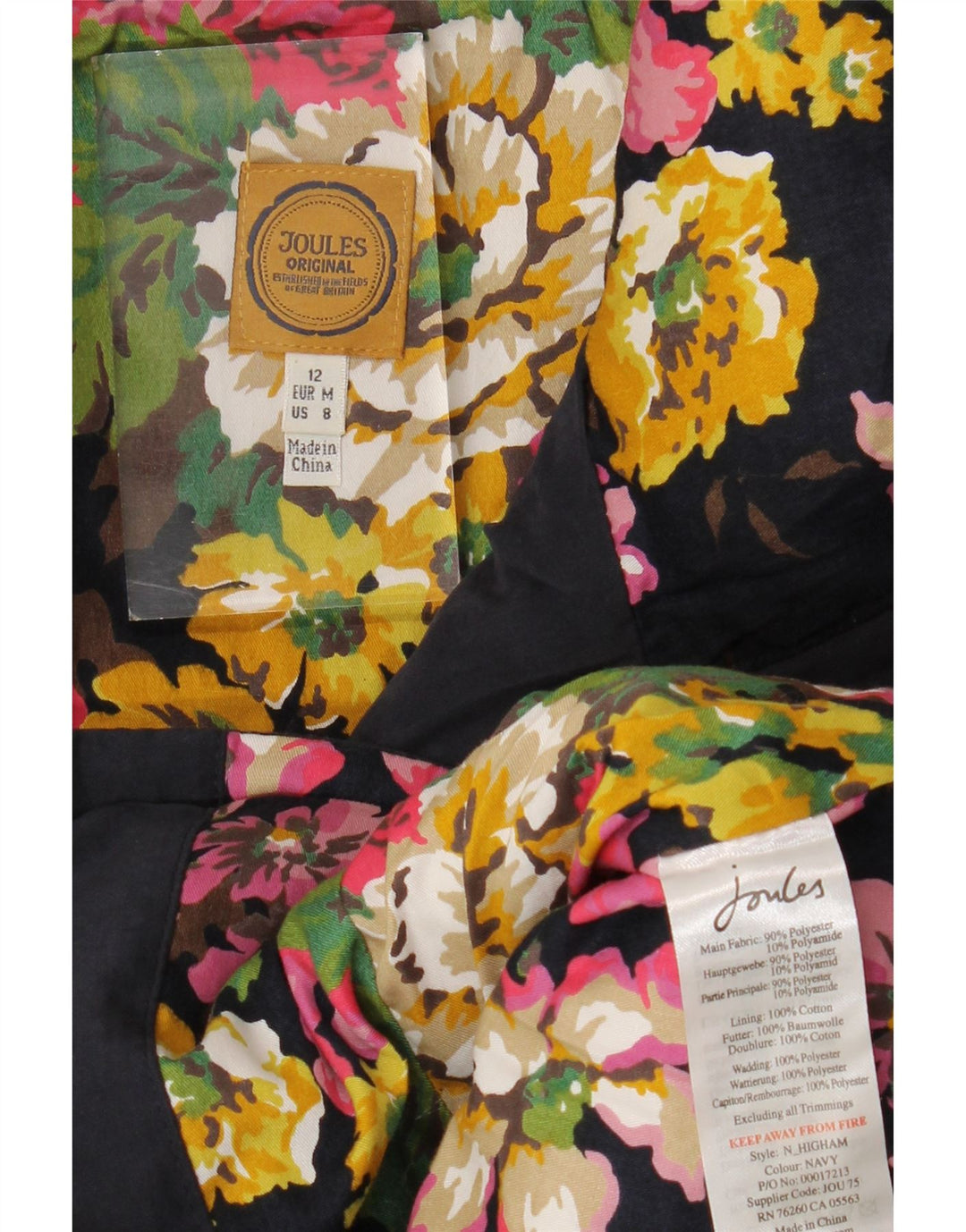 Gilet feminino acolchoado Joules UK 12 poliéster azul marinho médio