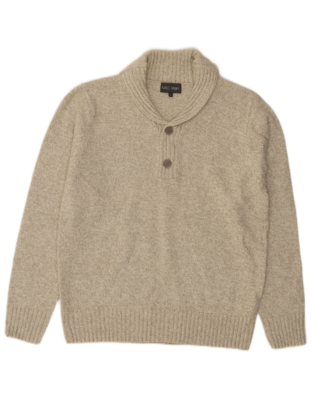 Suéter masculino Marks & Spencer com gola xale e acrílico manchado verde médio