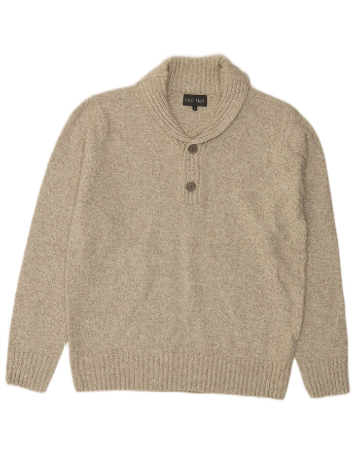 Suéter masculino Marks & Spencer com gola xale e acrílico manchado verde médio
