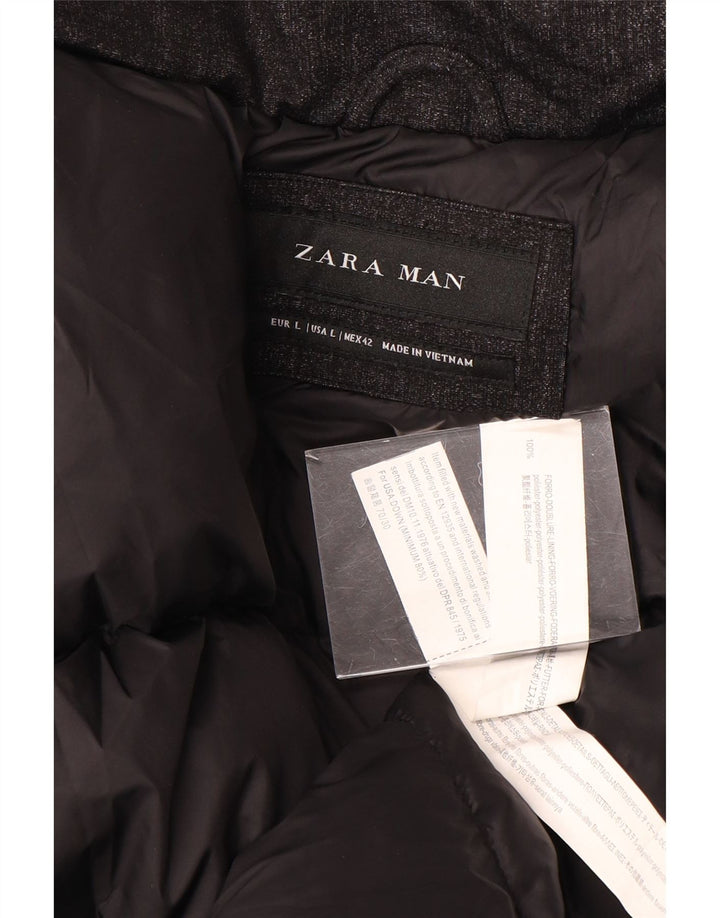 Casaco acolchoado masculino ZARA UK 40 grande poliéster preto