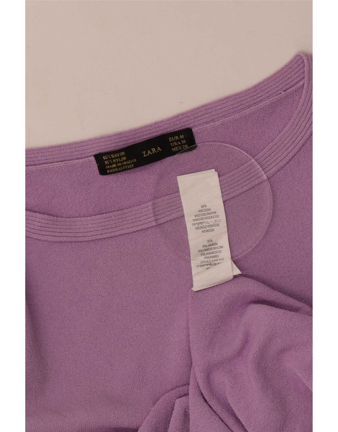 Top feminino Zara manga 3/4 Reino Unido 12 viscose roxa média