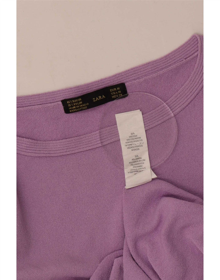 Top feminino Zara manga 3/4 Reino Unido 12 viscose roxa média
