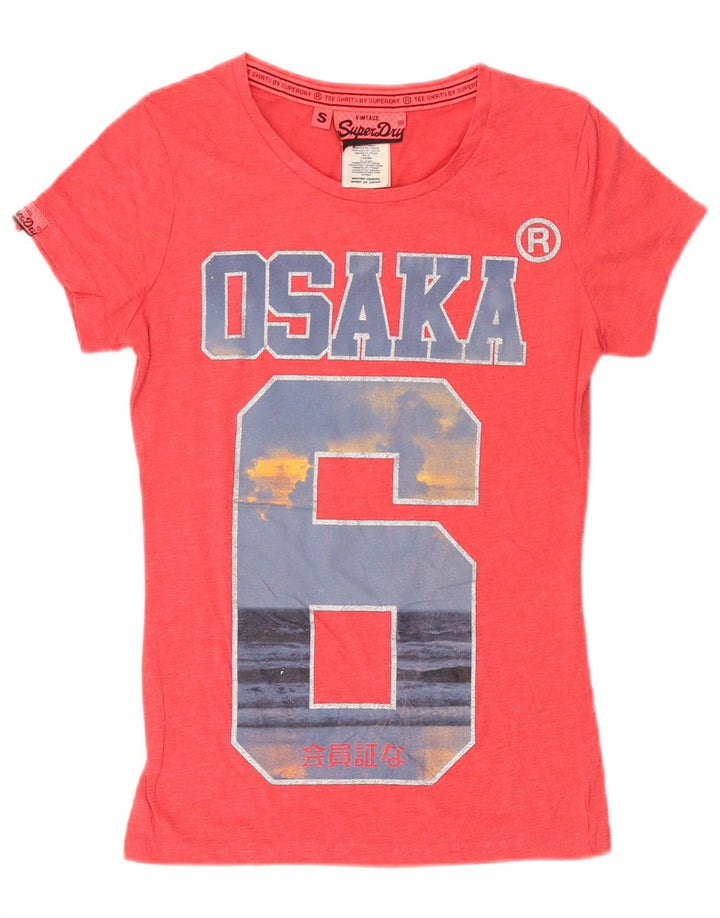 Camiseta feminina Superdry Osaka com estampa gráfica UK 10 algodão rosa pequeno