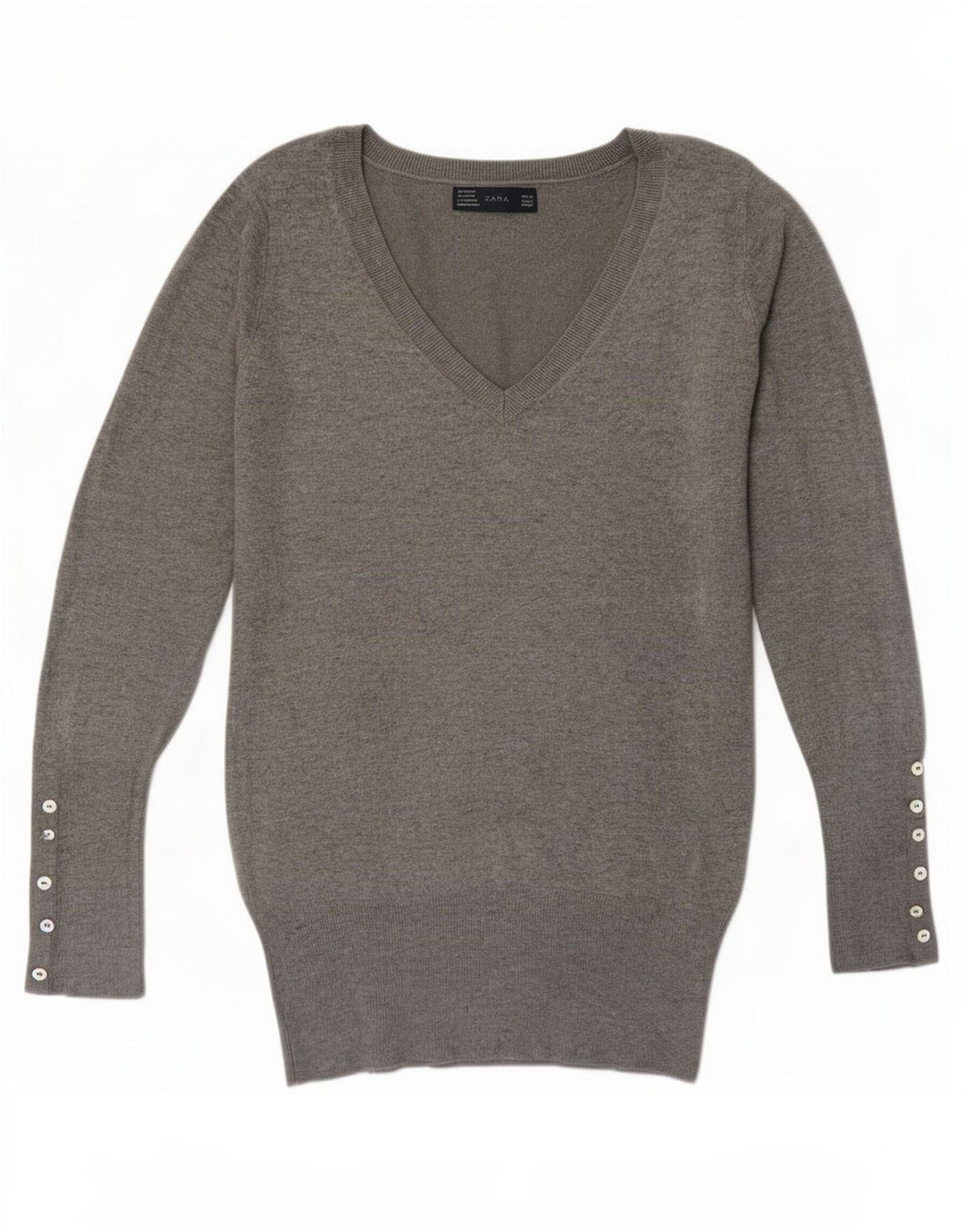 Suéter feminino Zara com decote em V UK 12 cinza médio