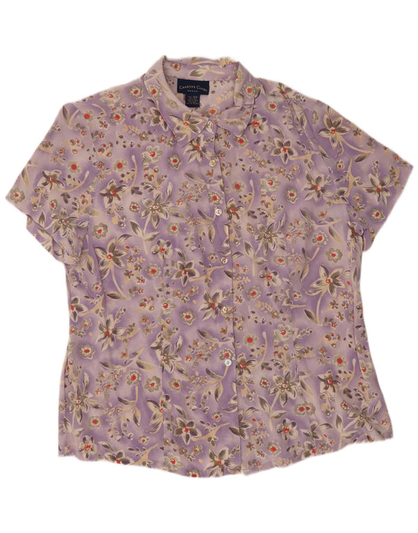 CHARTER CLUB Blusa feminina de manga curta EUA 16 2XL seda floral roxa