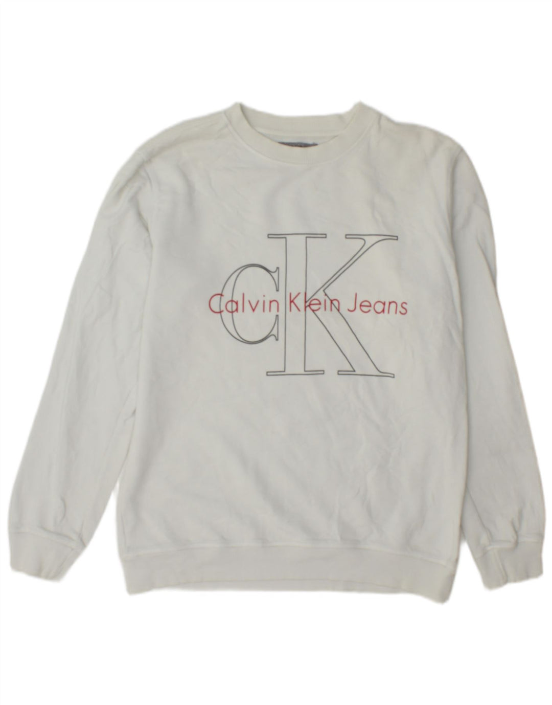 Calvin Klein Jeans masculino gráfico regular ajuste moletom jumper médio branco