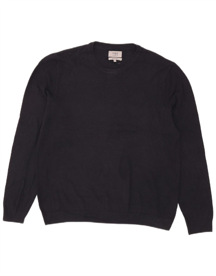 Suéter masculino Marks & Spencer com gola redonda grande acrílico azul marinho
