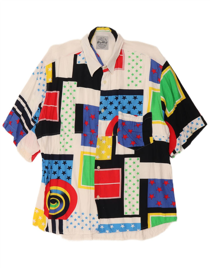 Camisa masculina de manga curta Key West XL branca patchwork viscose