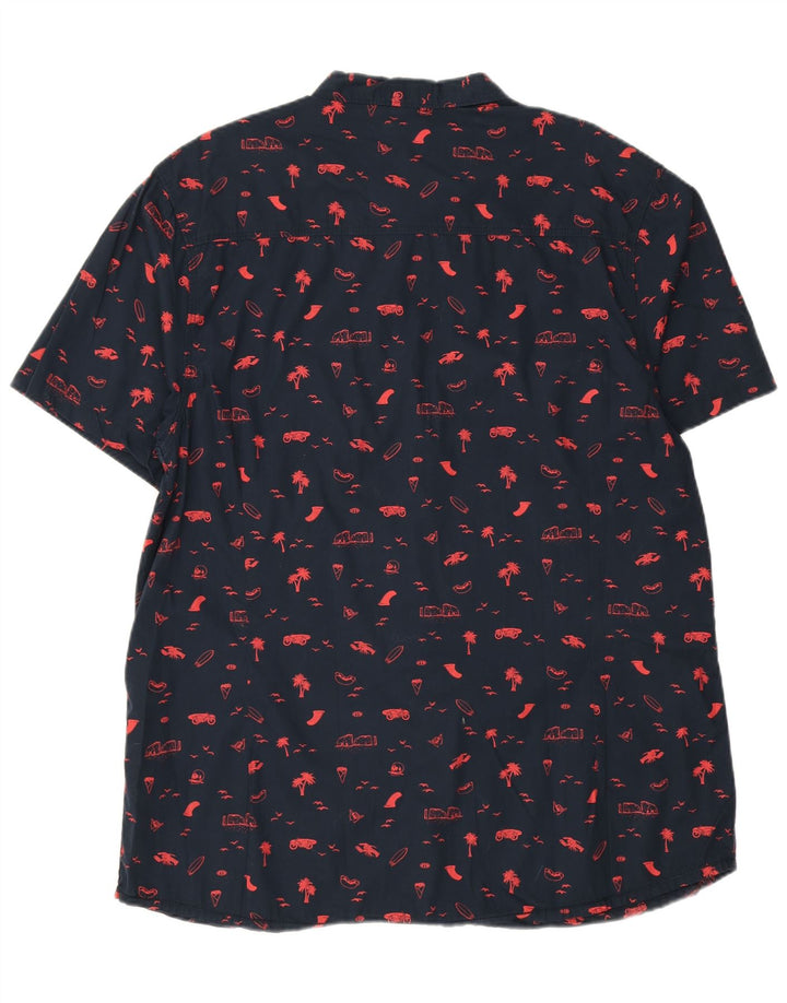 Animal Mens Abstract Padrão Manga Curta Camisa 2XL Algodão Azul Marinho