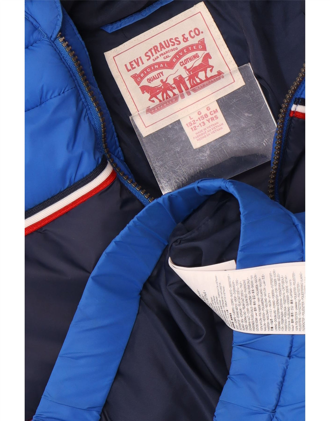 Jaqueta acolchoada com capuz gráfico Levi's Boys 12-13 anos grande bloco colorido azul