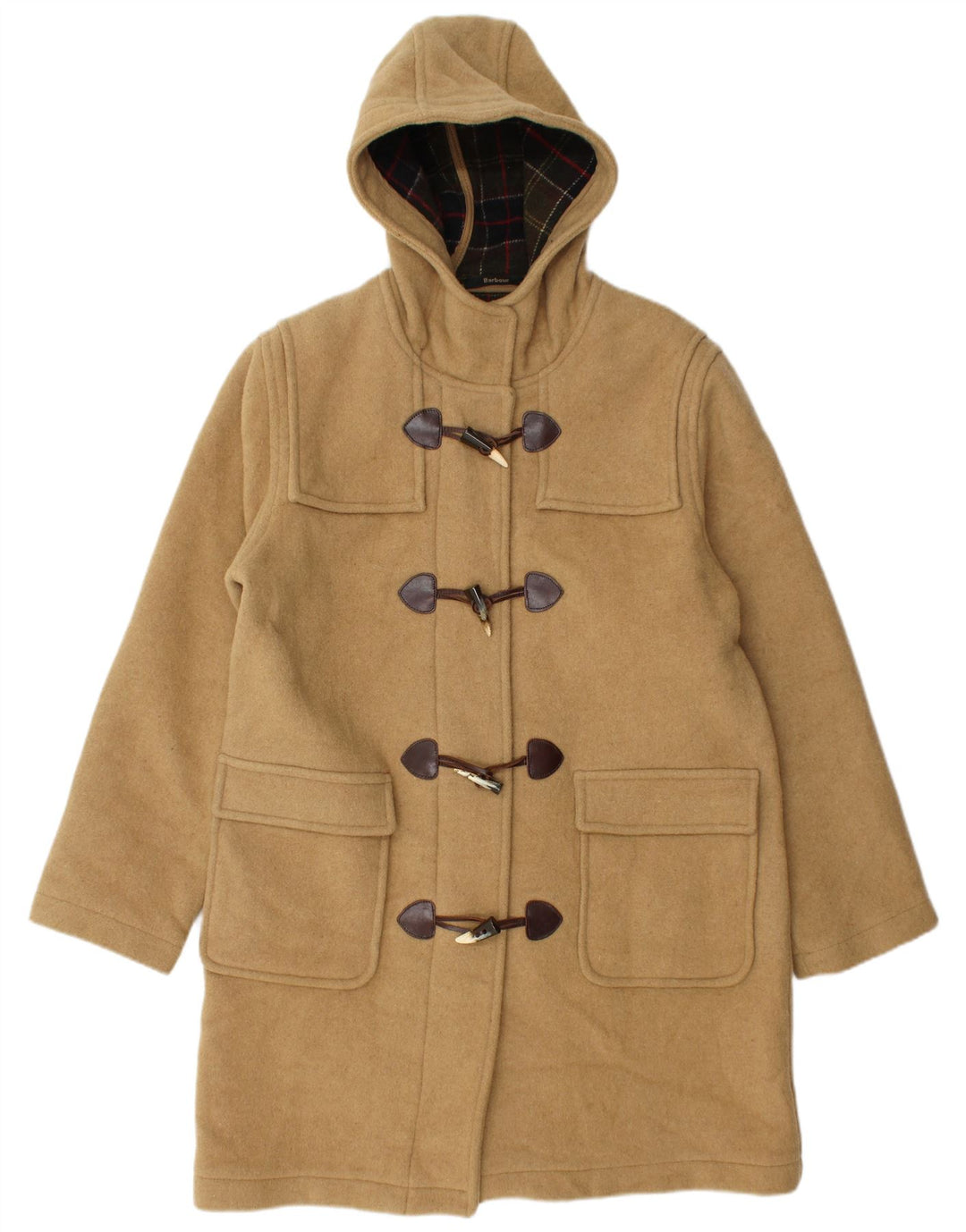 Casaco Duffle feminino com capuz Barbour Reino Unido 14 grande lã bege