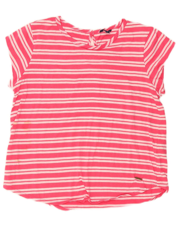 Camiseta feminina Nautica UK 12 algodão listrado rosa médio