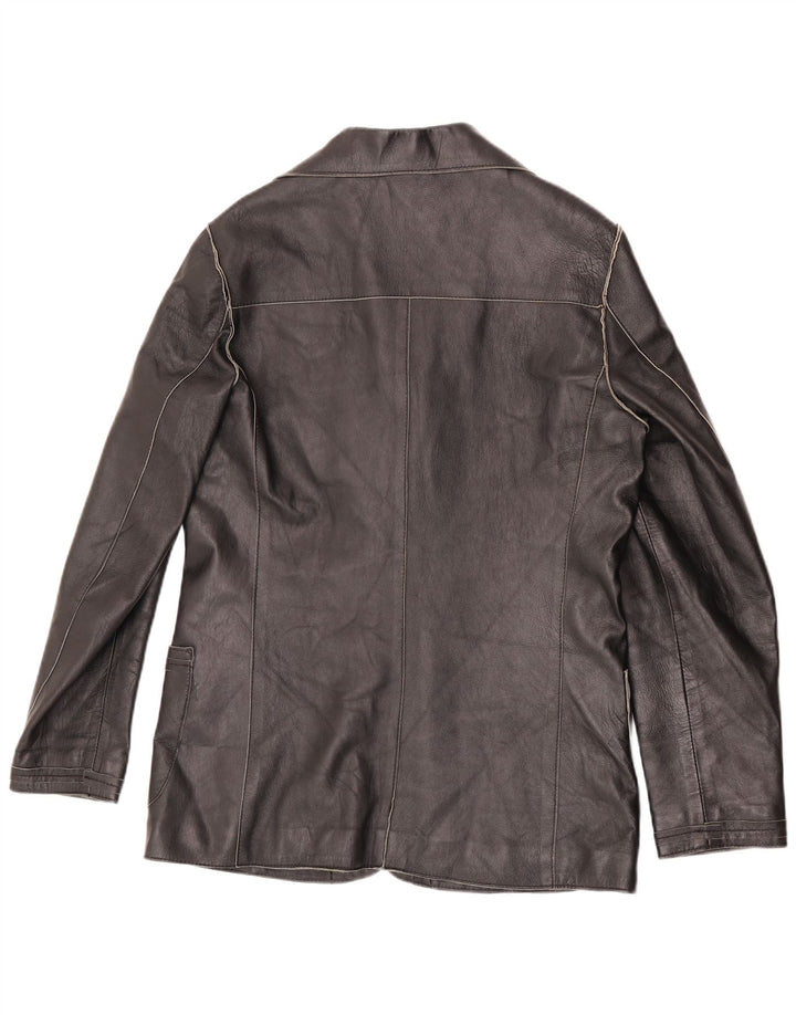 Jaqueta blazer feminina vintage de couro com 3 botões Reino Unido 16 grande preta