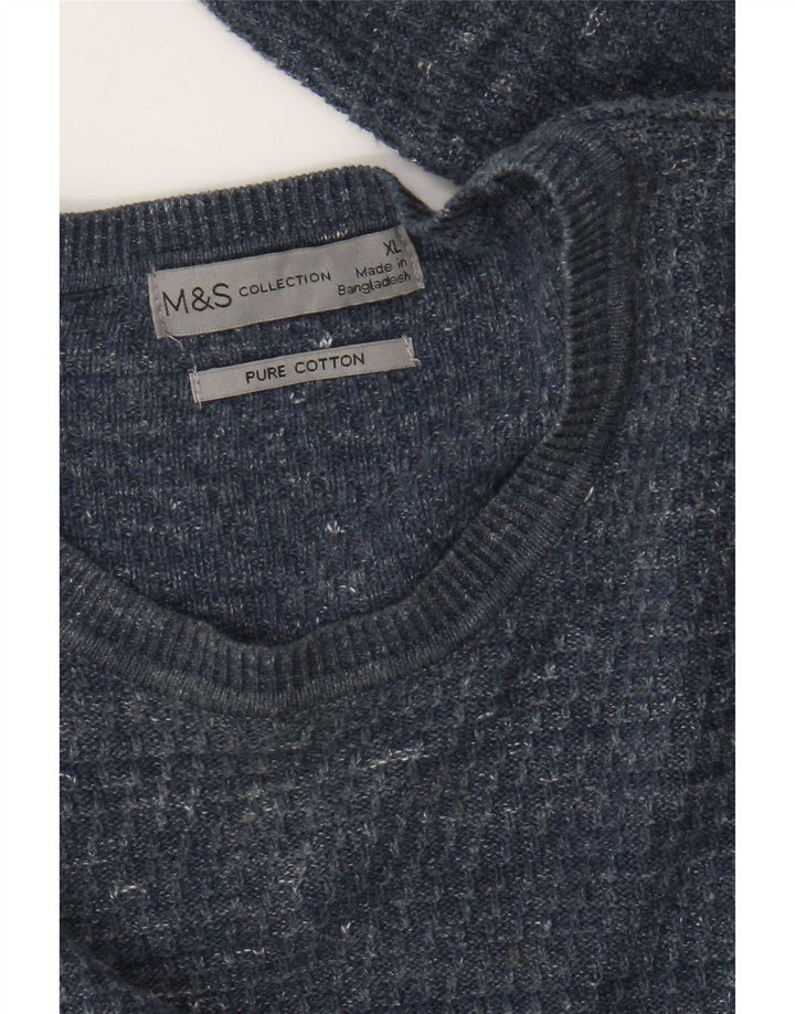 Suéter masculino Marks & Spencer com gola redonda XL algodão manchado azul
