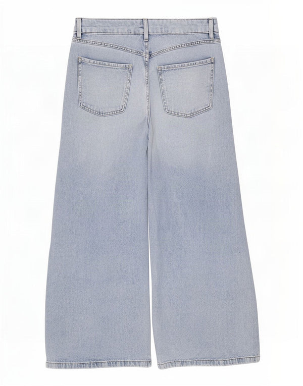 Jeans Marks & Spencer feminino de perna larga Reino Unido 12 médio W30 L26 algodão azul