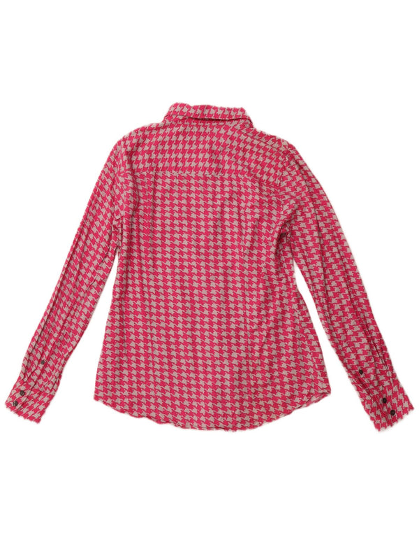 Camisa feminina de flanela J. CREW UK 10 algodão houndstooth rosa pequeno