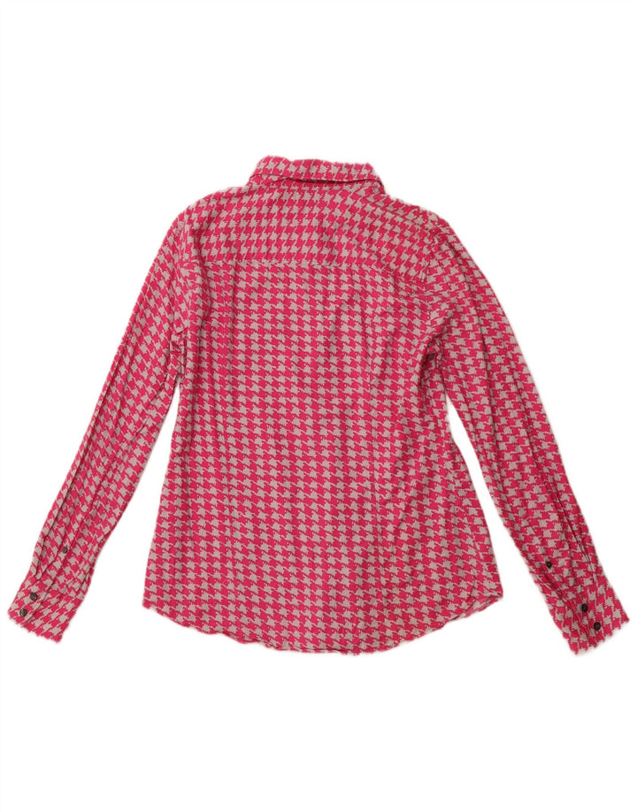Camisa feminina de flanela J. CREW UK 10 algodão houndstooth rosa pequeno