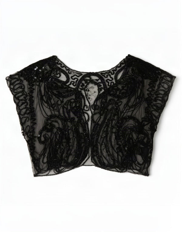 Top feminino vintage sem mangas transparente Reino Unido 8 pequeno preto Paisley